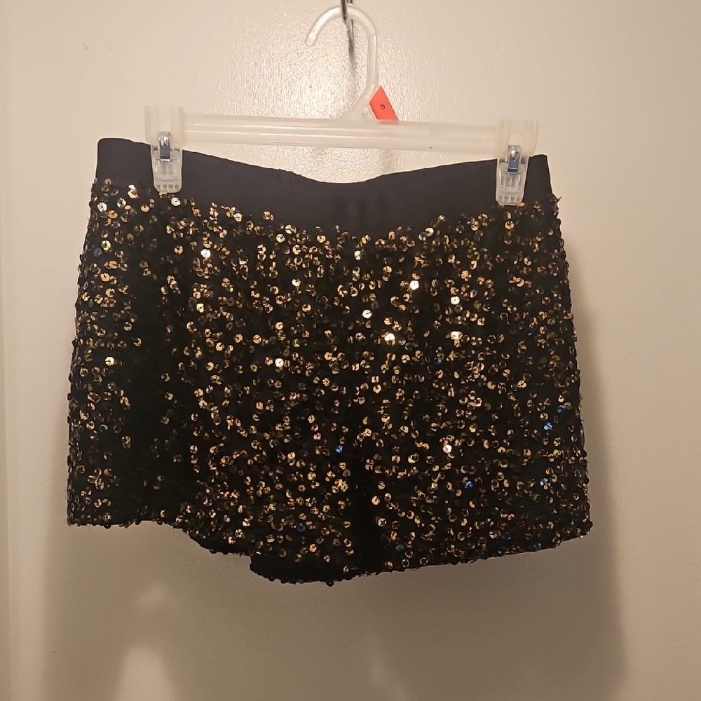 Sequin High Waist Shorts - Black and Gold